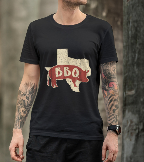Texas BBQ Pig With State Outline Barbecue Chef Me T-Shirt