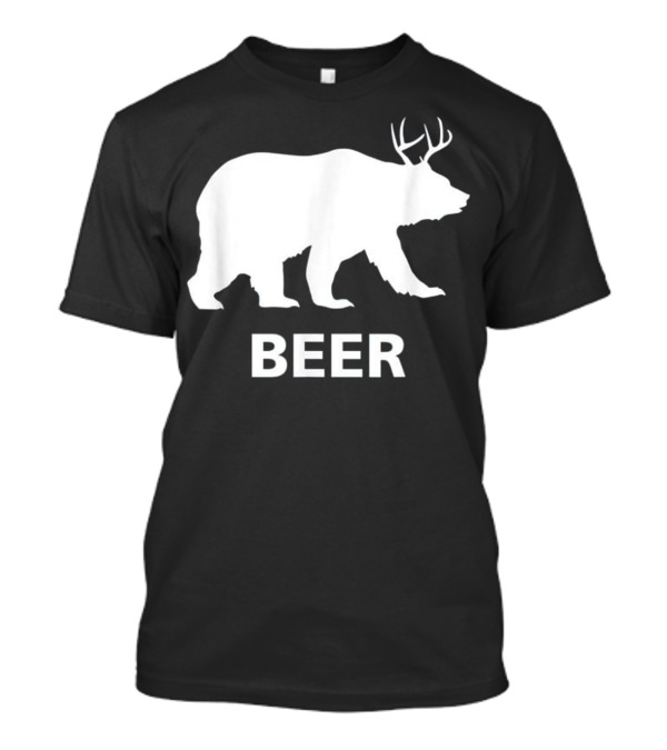 Bear Silhouette With Deer Antlers And Beer Text T-Shirt