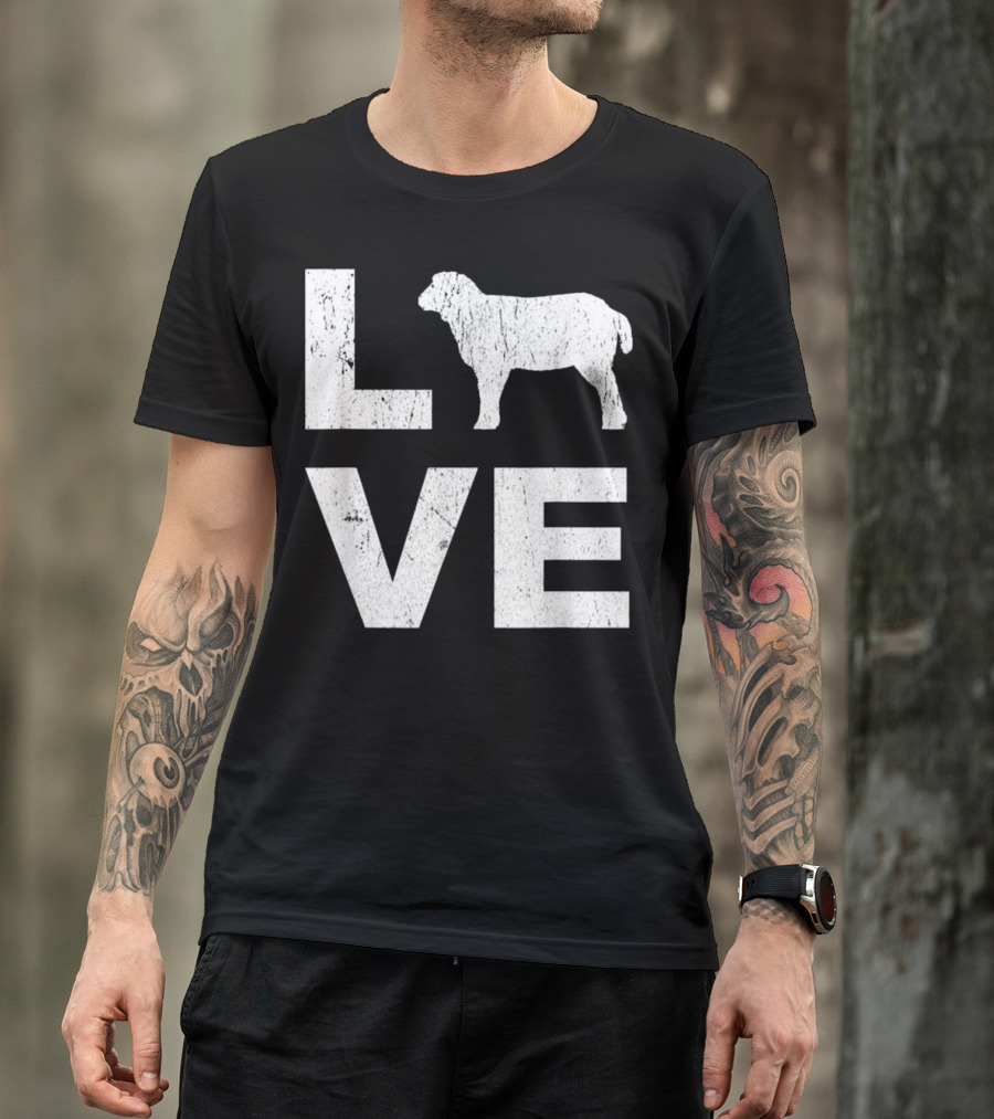 LOVE Sheep Animal Lovers Distressed FFA Style Graph Vintage Text T-Shirt