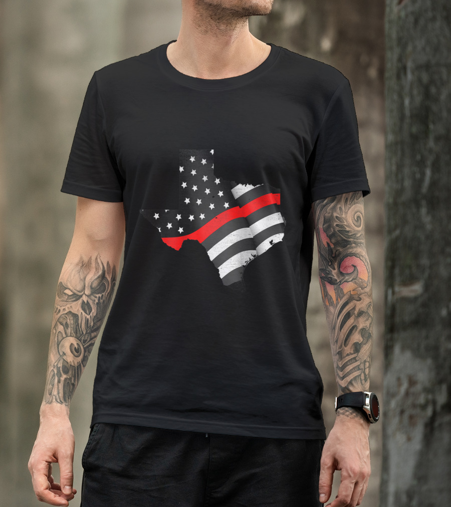 Texas Fire Rescue Department Firef Flag With Black And Red Stripes In State Outline T-Shirt