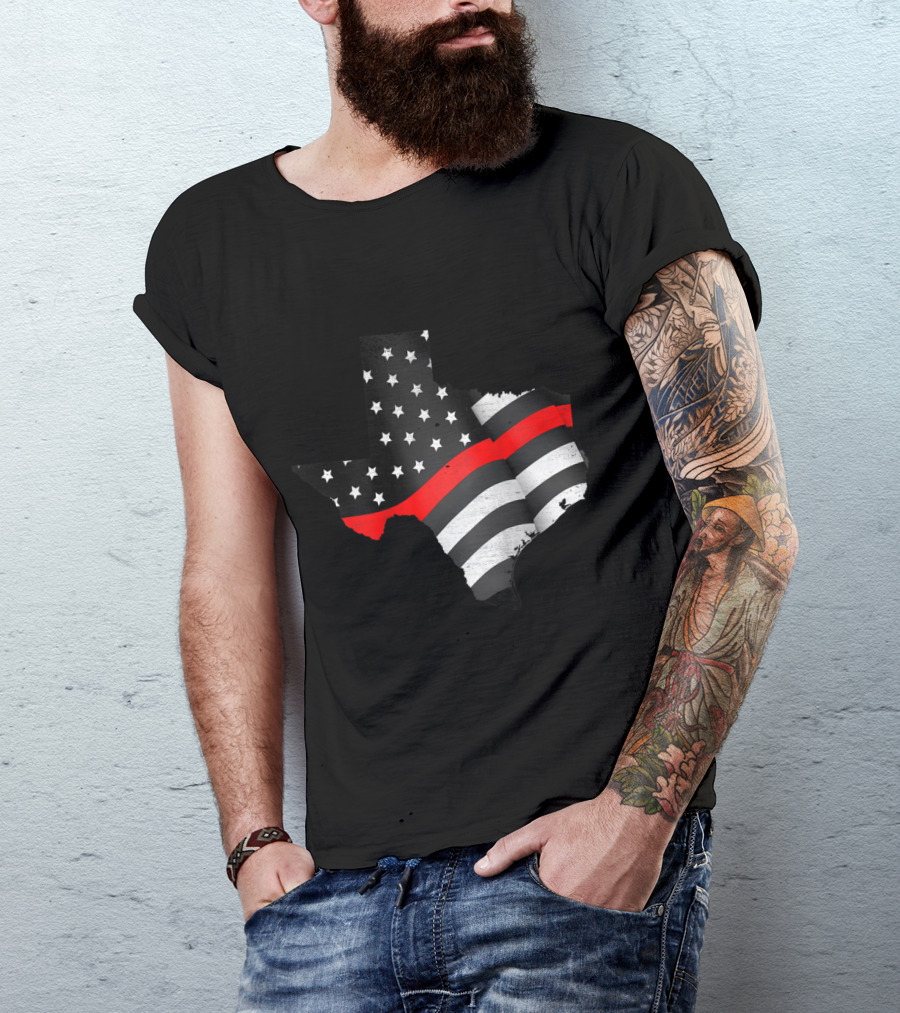 Texas Fire Rescue Department Firef Flag With Black And Red Stripes In State Outline T-Shirt