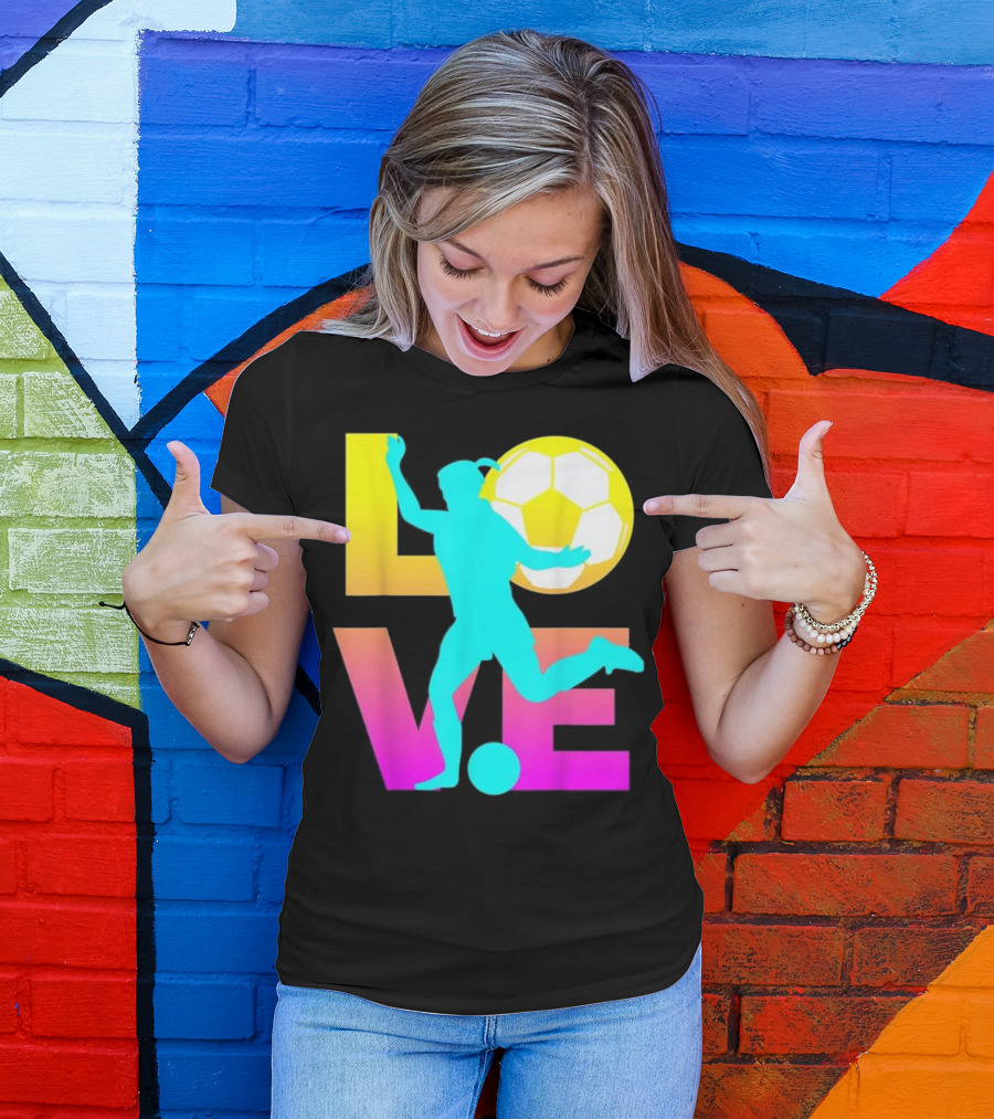 LOVE Soccer Ball Silhouette With Vibrant Gradient Lettering T-Shirt