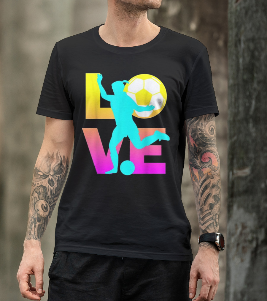 LOVE Soccer Ball Silhouette With Vibrant Gradient Lettering T-Shirt