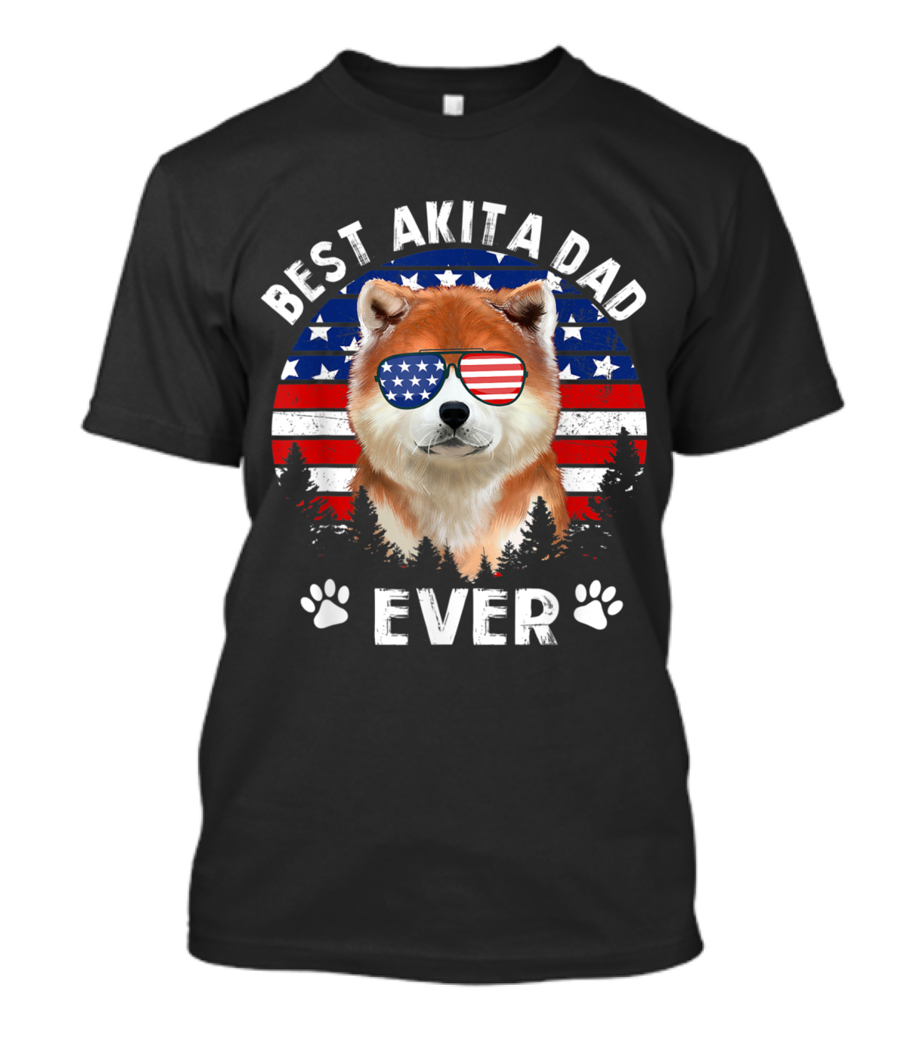 Best Akita Dad Ever With US Flag Sunglasses And Patriotic Background T-Shirt