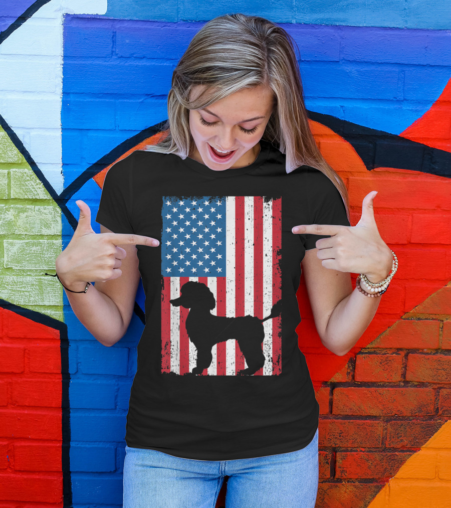 Poodle Silhouette American Flag Patriotic USA T-Shirt