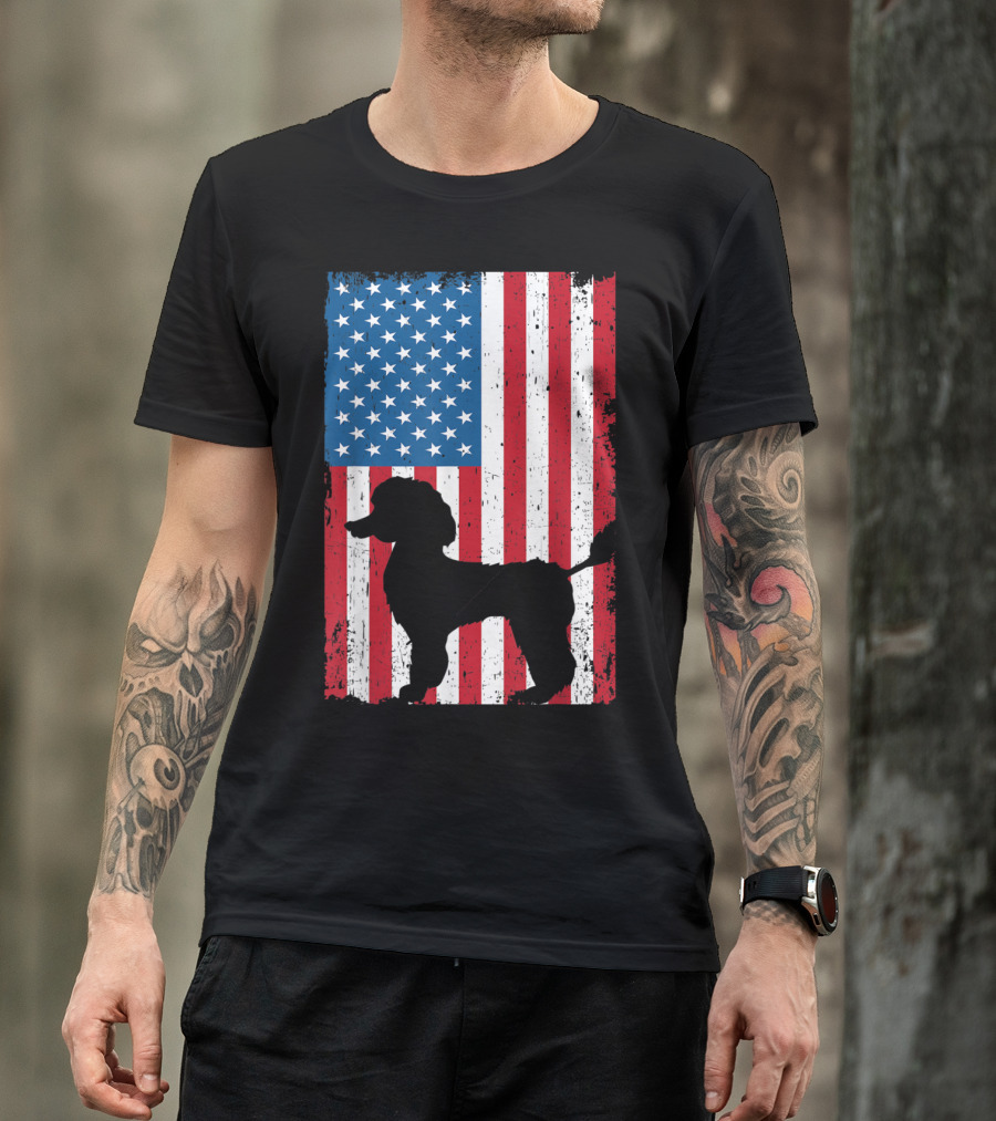 Poodle Silhouette American Flag Patriotic USA T-Shirt