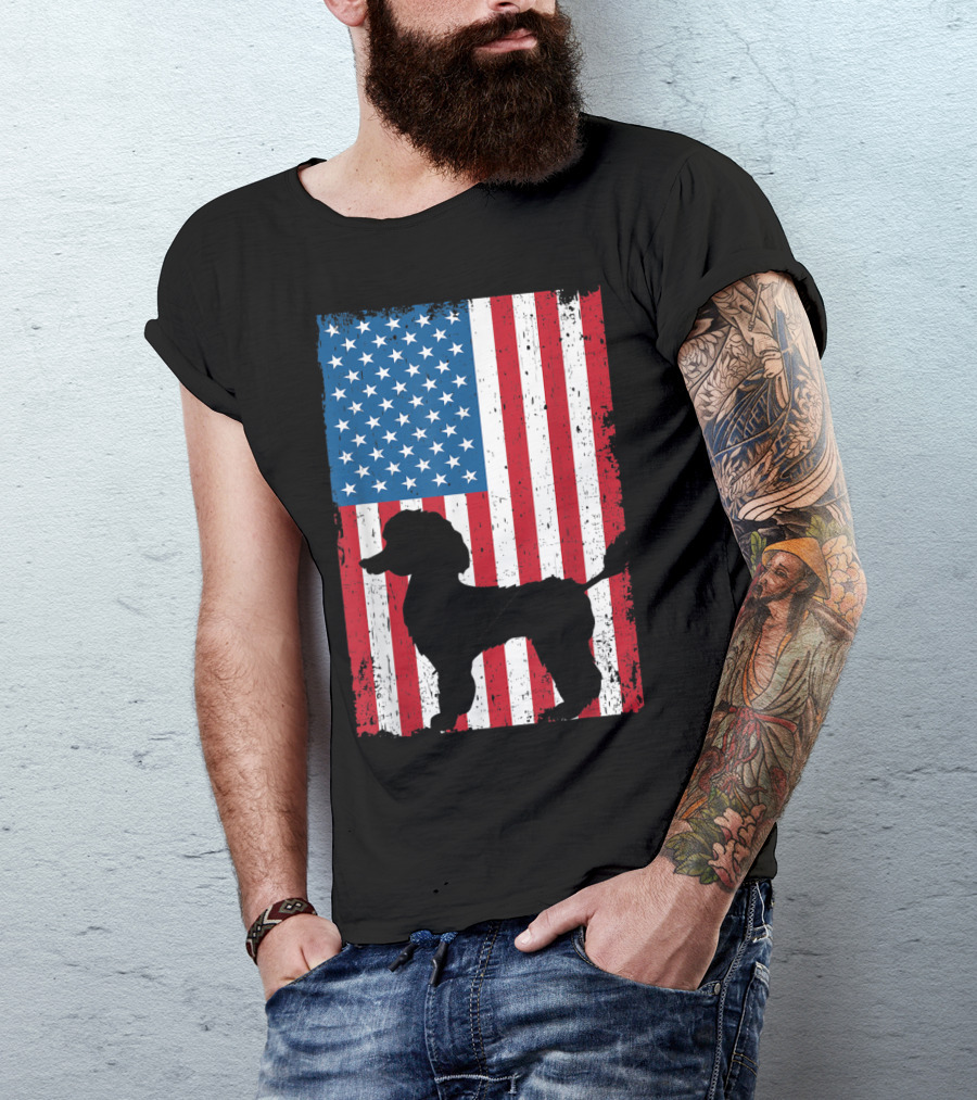 Poodle Silhouette American Flag Patriotic USA T-Shirt