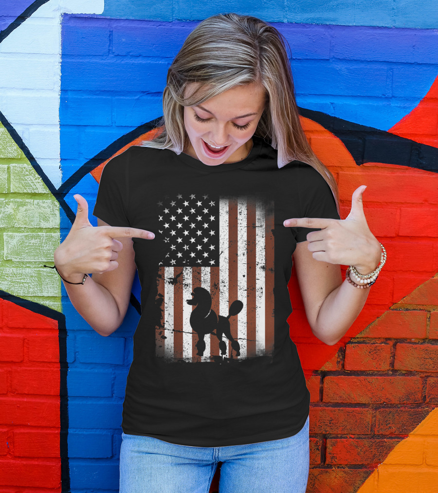 Poodle Silhouette American Flag 4th Of July Dog T-Shirt
