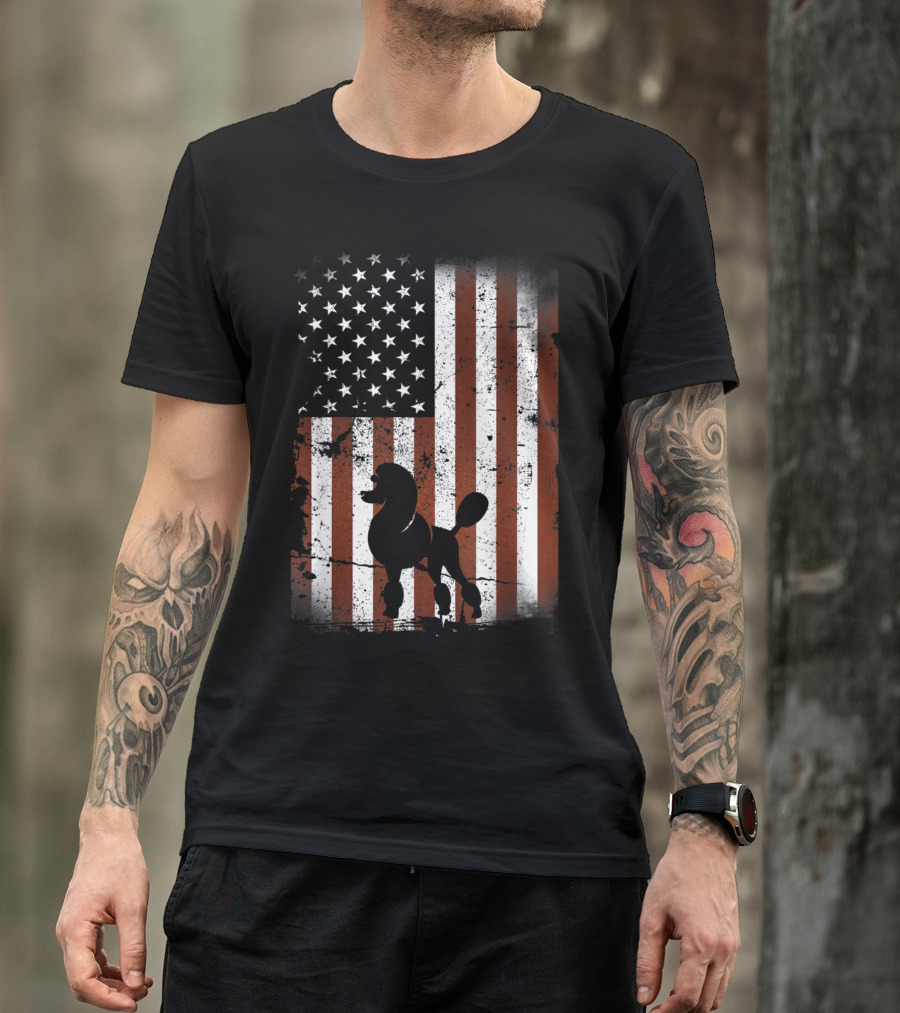 Poodle Silhouette American Flag 4th Of July Dog T-Shirt