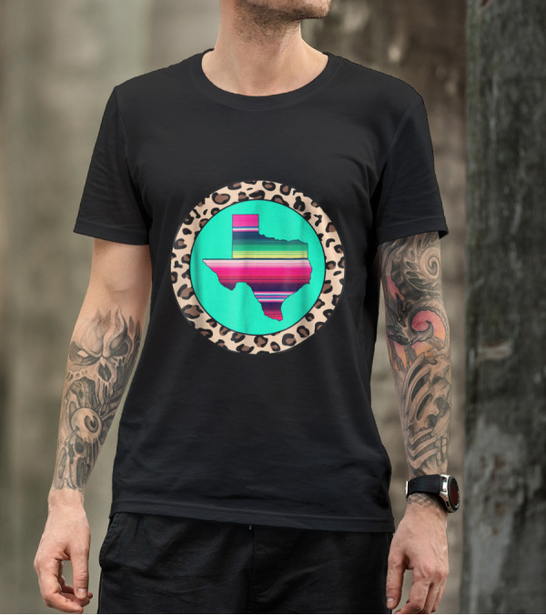 Texas State Serape Stripe Leopard Pattern Circle T-Shirt