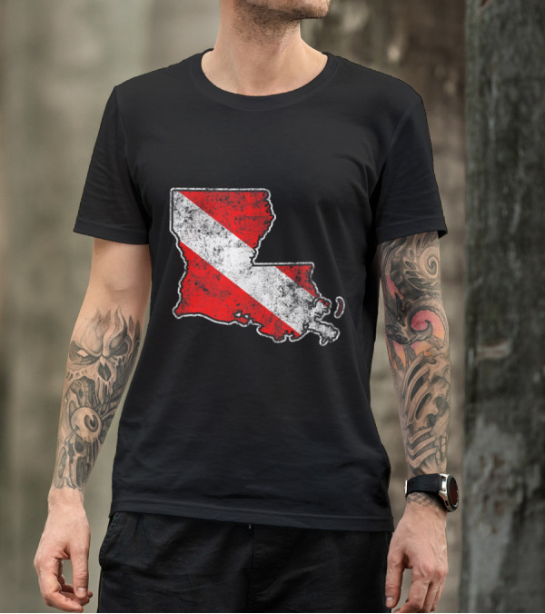 Vintage Louisiana State Shape With Scuba Dive Flag T-Shirt
