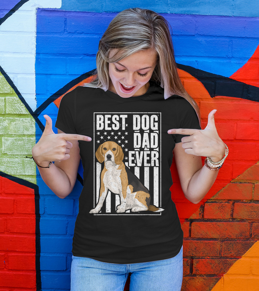 Best Beagle Dog Dad Ever American Flag T-Shirt