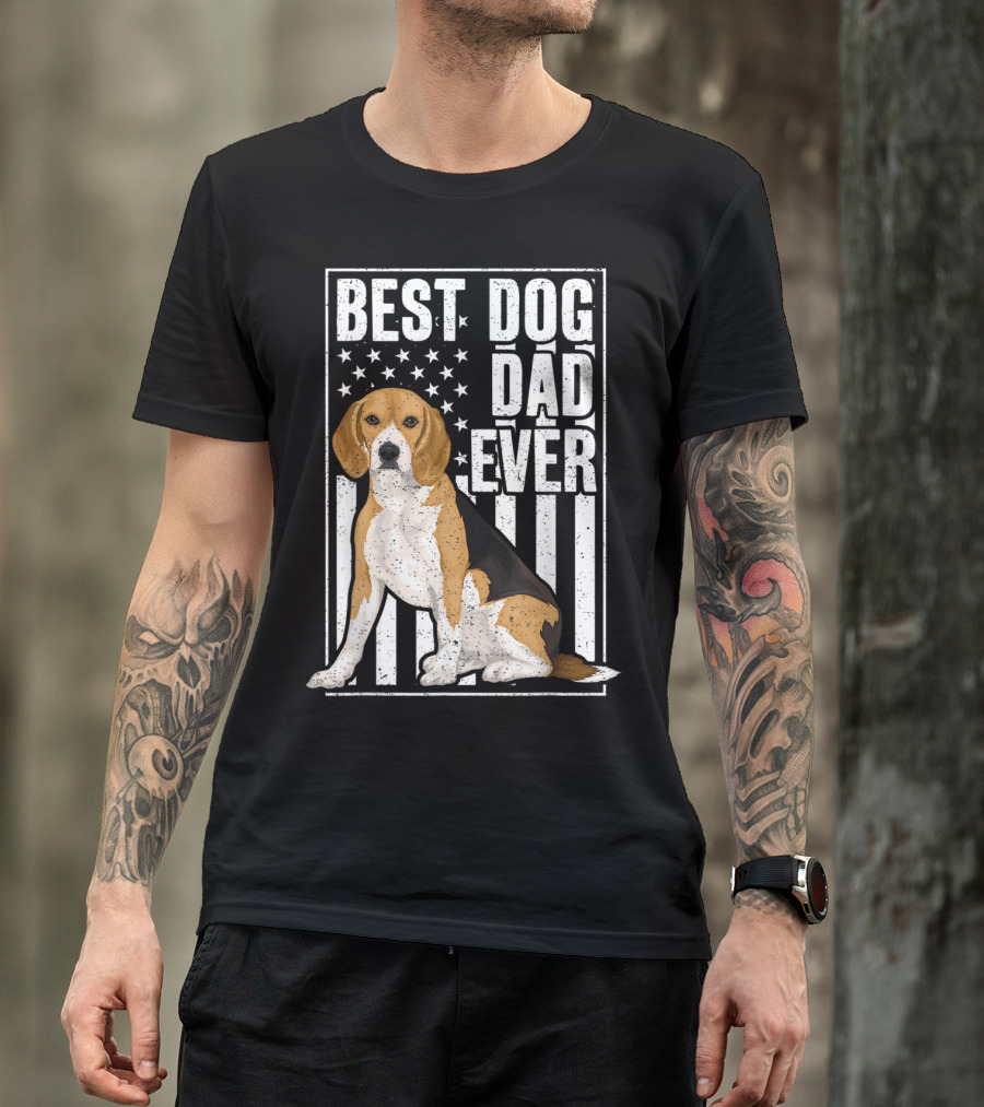 Best Beagle Dog Dad Ever American Flag T-Shirt