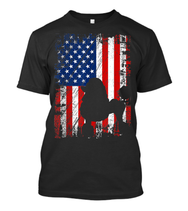 Poodle Silhouette Over American Flag USA Pat Patriotic T-Shirt