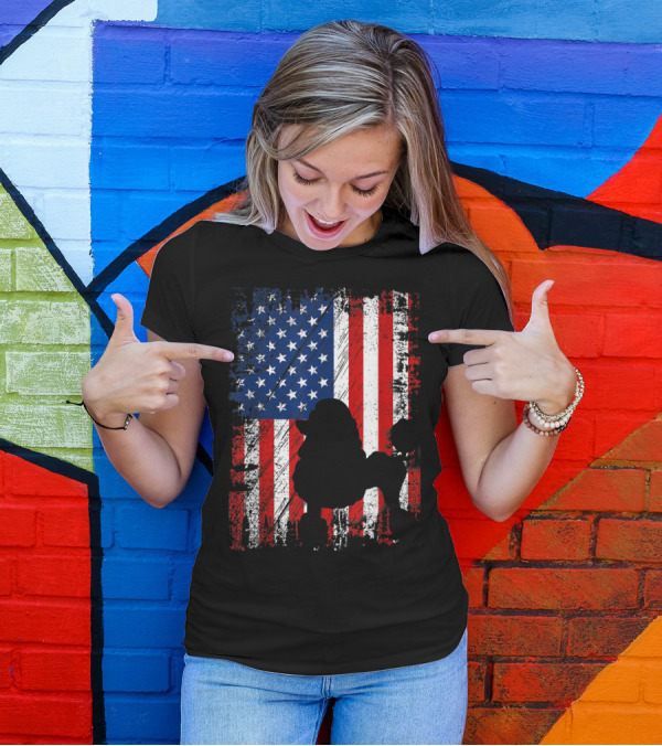 Poodle Silhouette Over American Flag USA Pat Patriotic T-Shirt