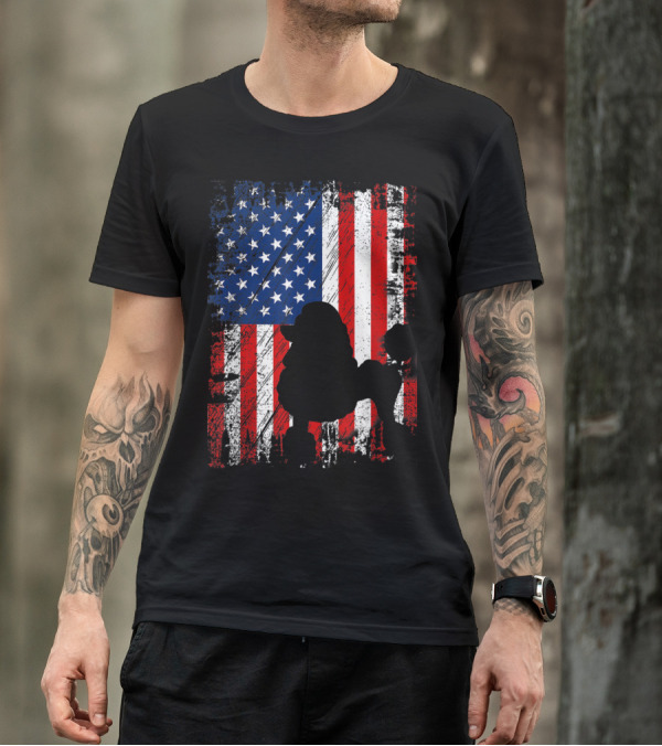 Poodle Silhouette Over American Flag USA Pat Patriotic T-Shirt