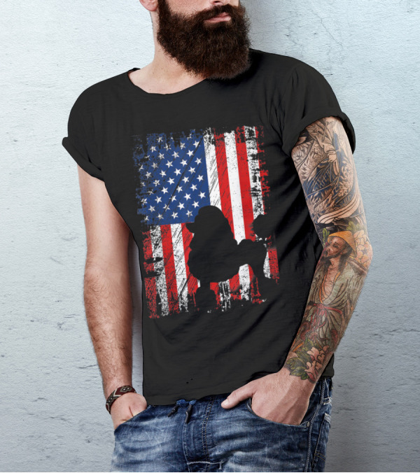 Poodle Silhouette Over American Flag USA Pat Patriotic T-Shirt