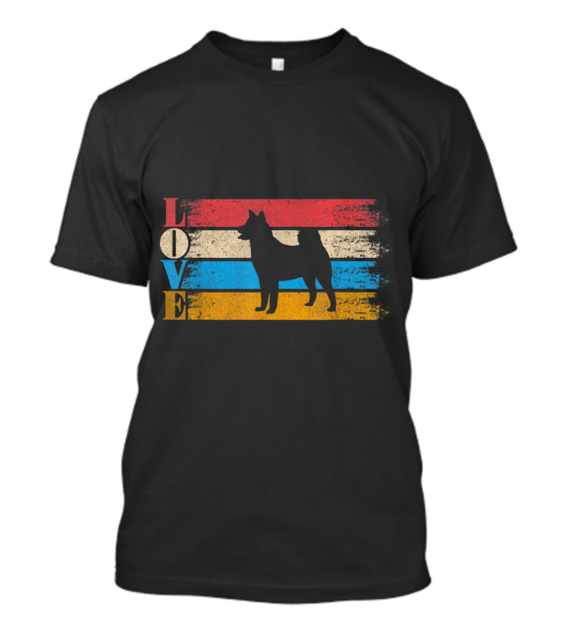 Love Akita Dog Vintage Style Silhouette On Distressed Retro Stripes T-Shirt