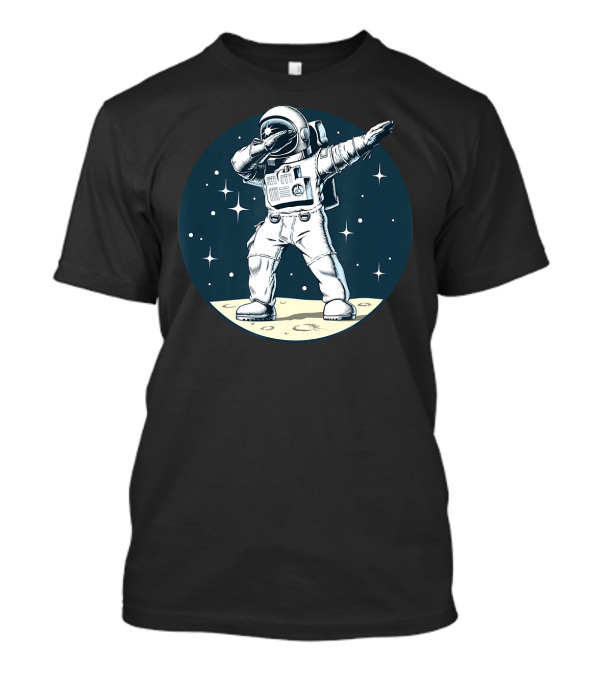 Funny Astronaut Dabbing Pose Surrounded By Stars On Moon Surface T-Shirt