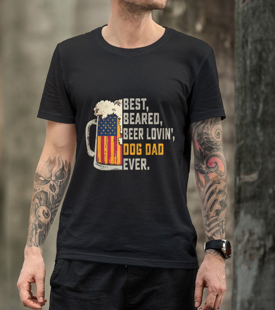 Best Bearded Beer Lovin Dog Dad Ever American Flag Beer Mug T-Shirt