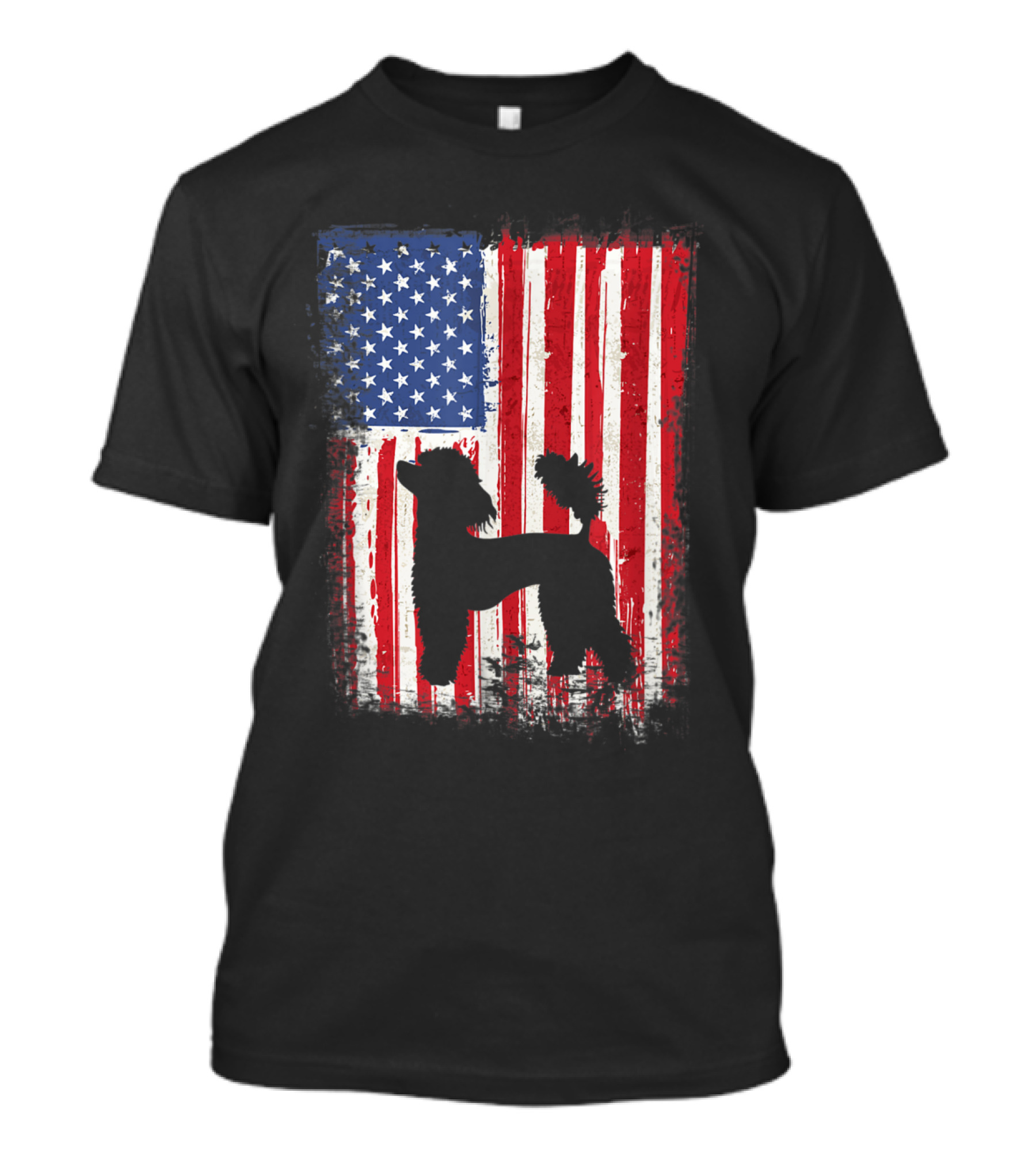 USA Flag And Poodle Silhouette Patriotic Dog T-Shirt