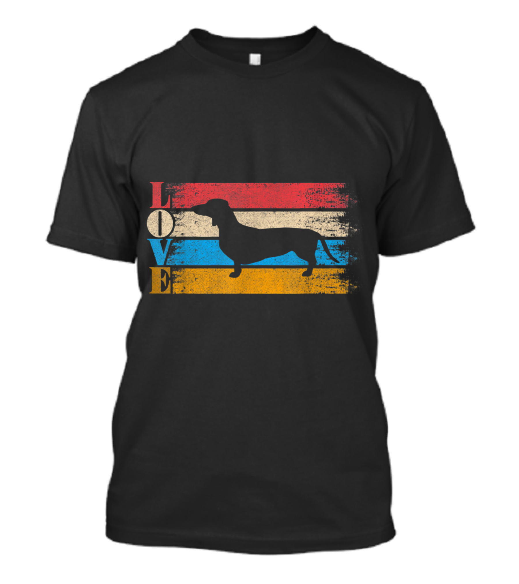 Love Dachshund Silhouette Vintage Stripes T-Shirt