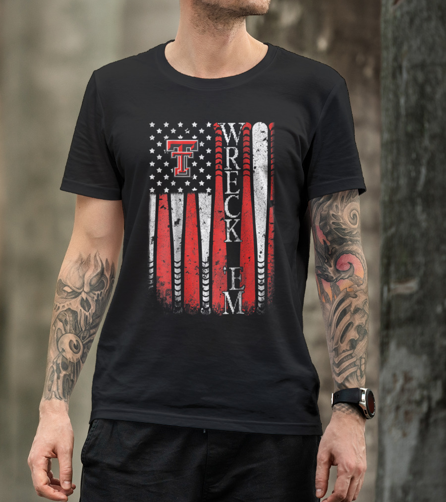 Texas Tech Red Raiders Wreck 'Em Baseball Flag T-Shirt