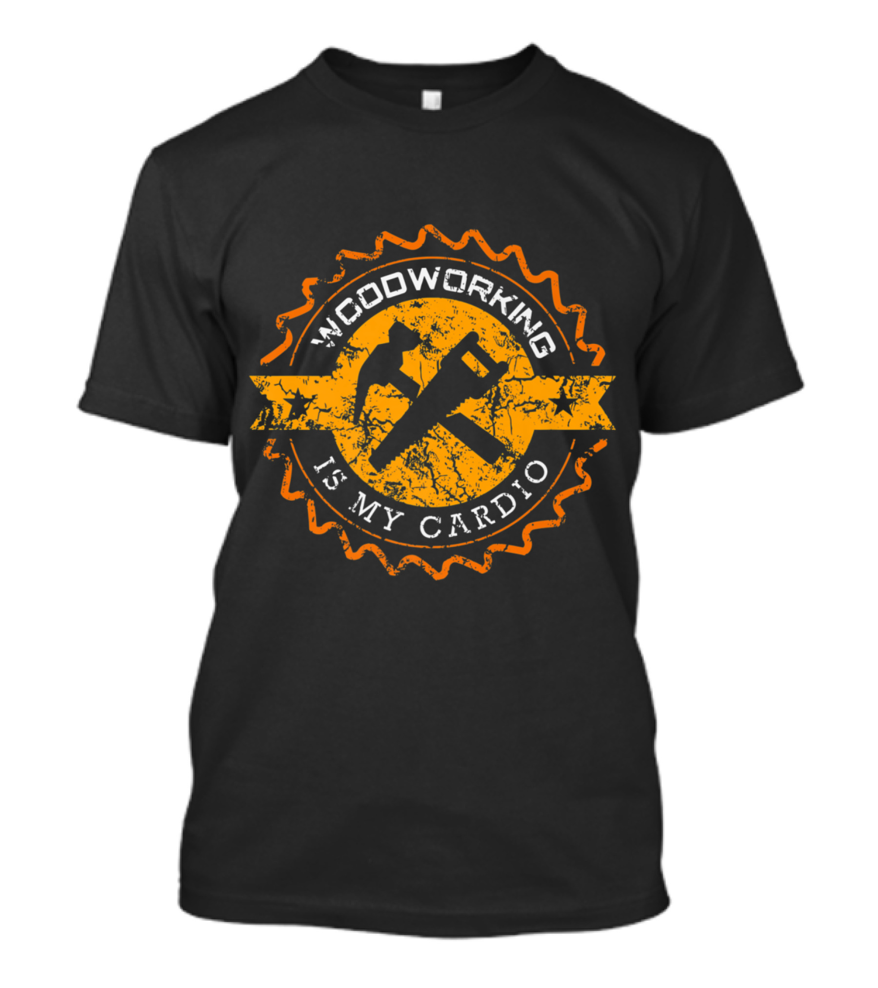 Woodworking Is My Cardio Hammer And Saw Circular Badge T-Shirt