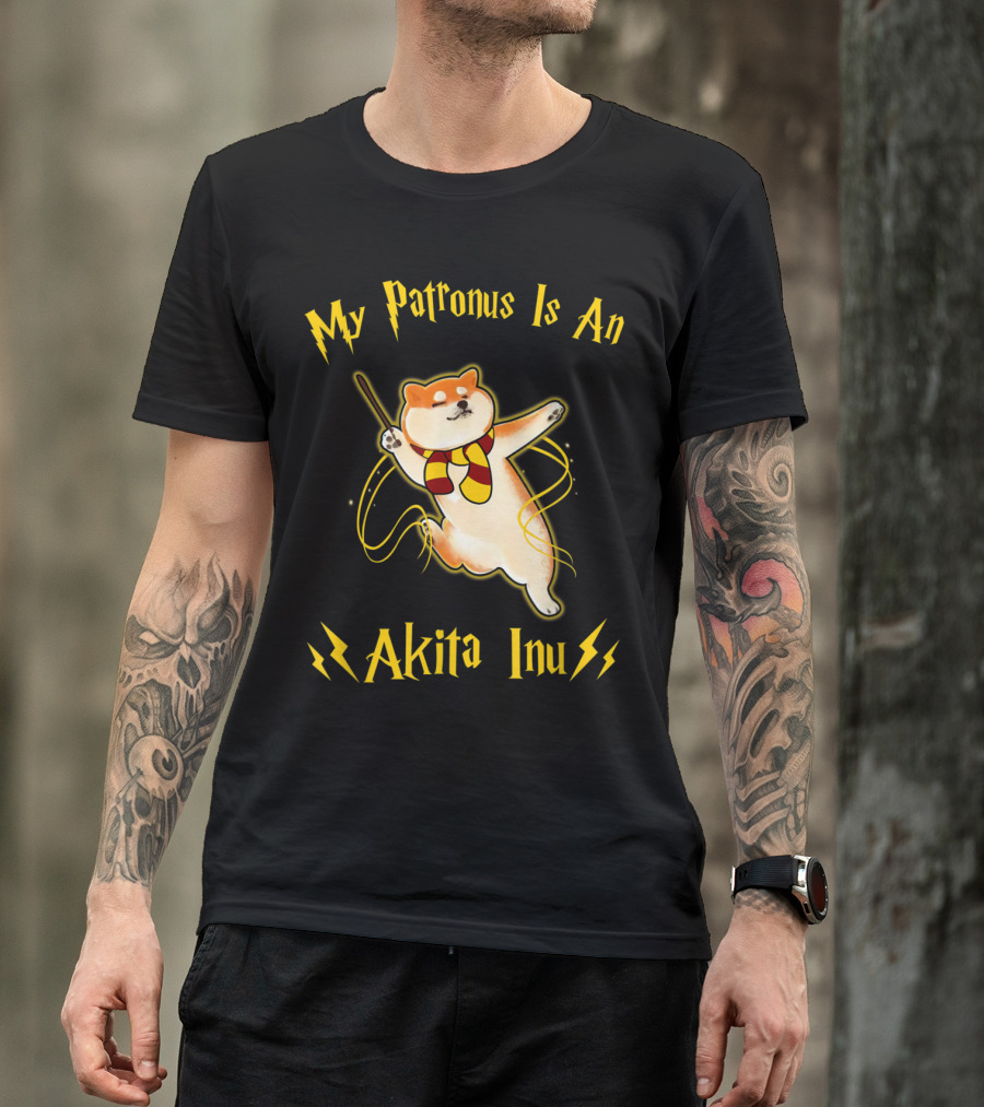 My Patronus Is An Akita Inu With Wizarding Wand And Scarf T-Shirt