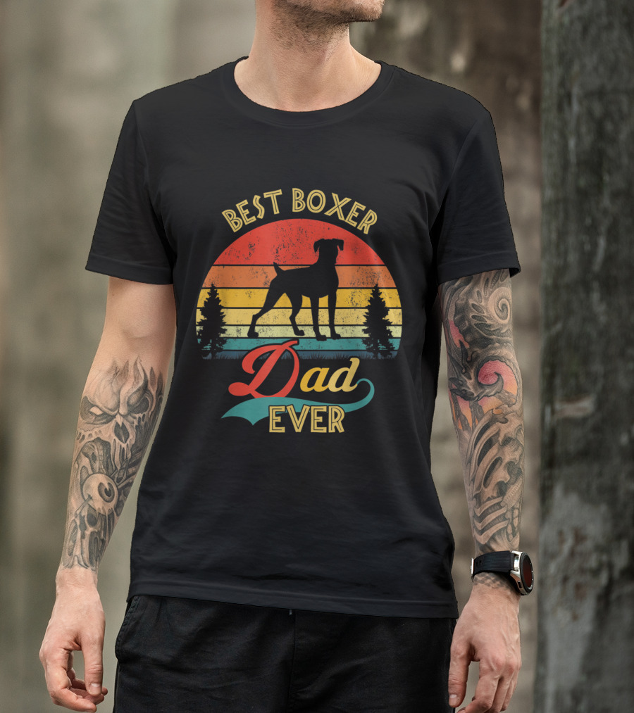 Best Boxer Dog Dad Ever Vintage Sunset T-Shirt
