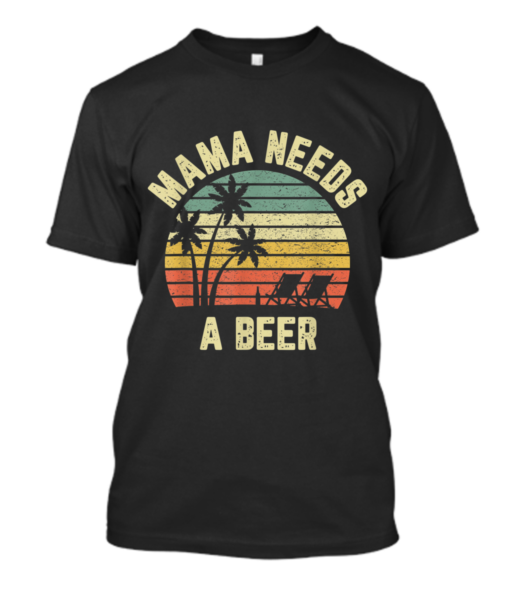 Vintage Sunset Palm Trees Mama Needs A Beer T-Shirt