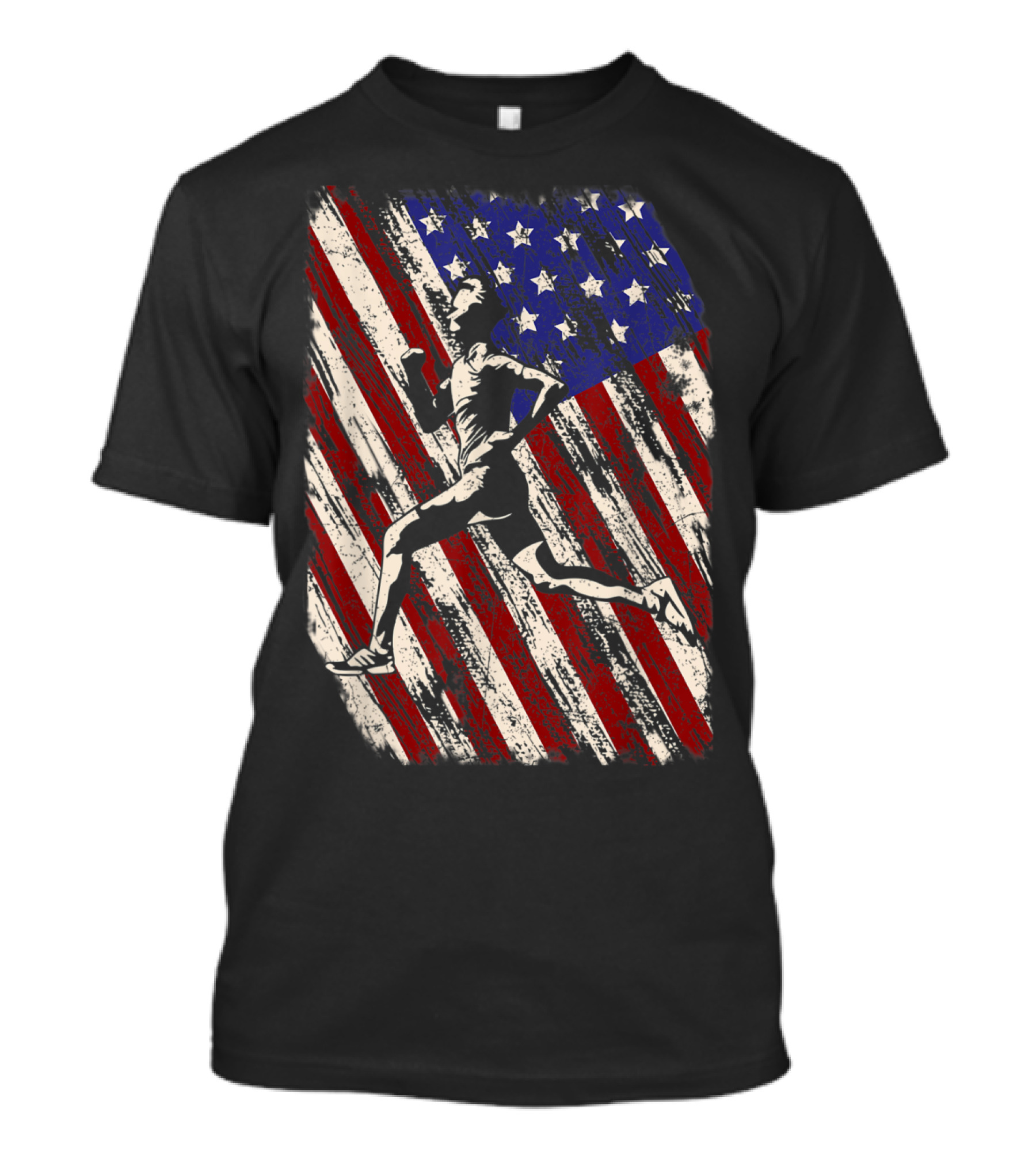 Patriotic Running Silhouette With American Flag Background T-Shirt