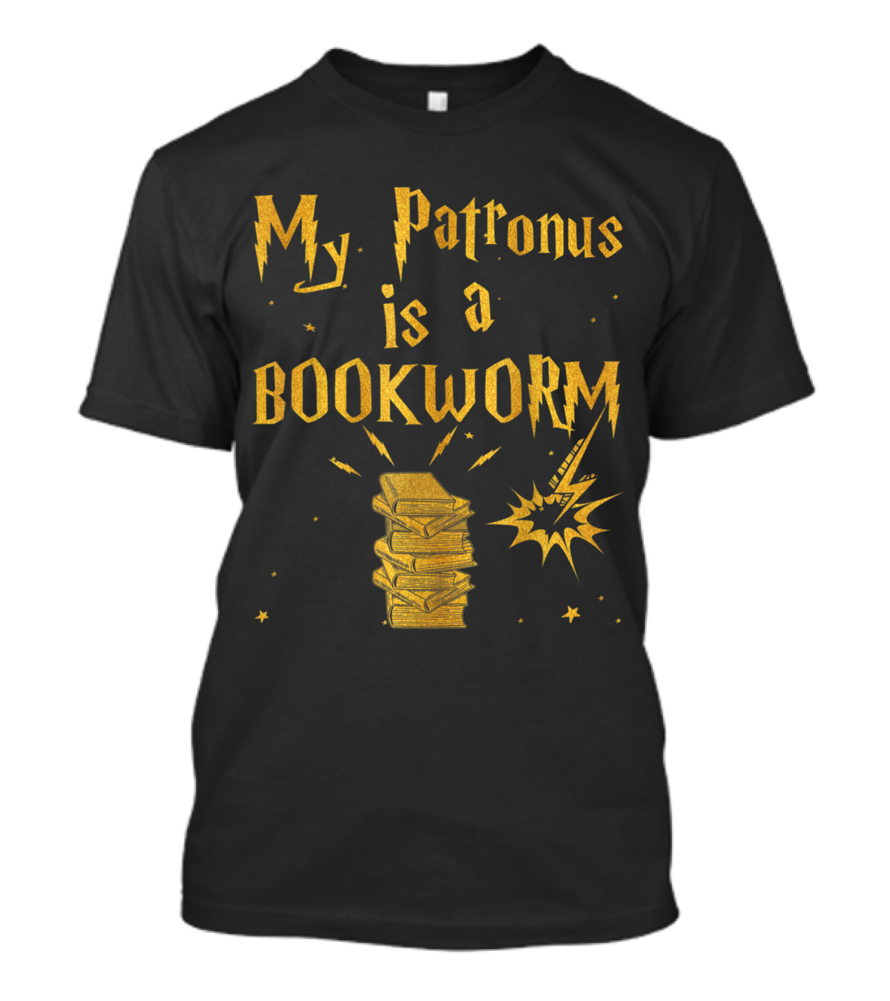 My Patronus Is A Bookworm Lightning Bolt Stack Of Books Stars T-Shirt