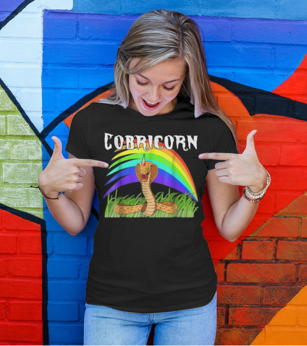 COBRICORN Cobra Snake Unicorn With Rainbow And Grass T-Shirt