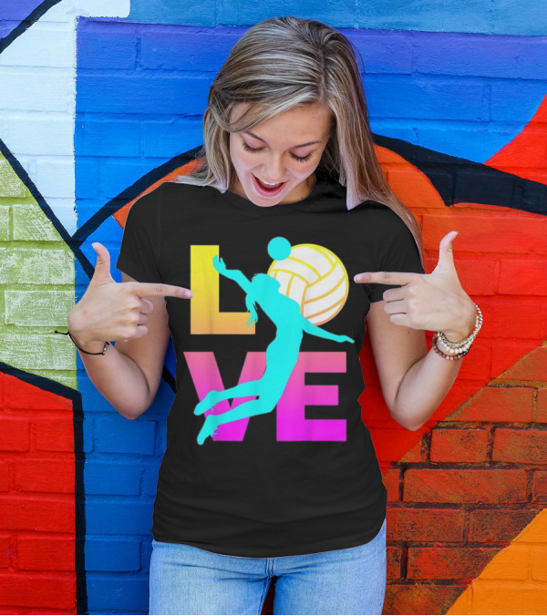 LOVE Volleyball Teen Girls Silhouette With Gradient Colors T-Shirt