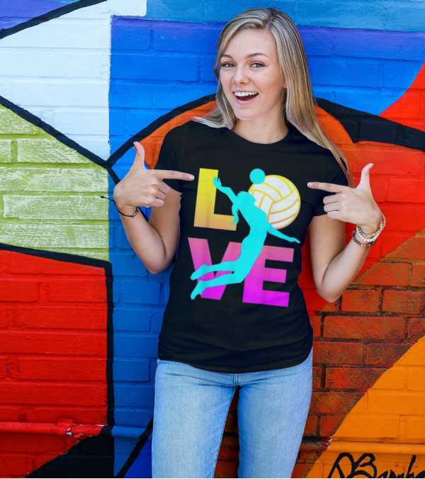 LOVE Volleyball Teen Girls Silhouette With Gradient Colors T-Shirt