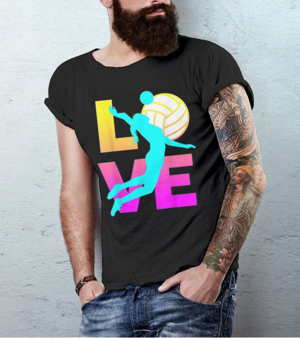 LOVE Volleyball Teen Girls Silhouette With Gradient Colors T-Shirt