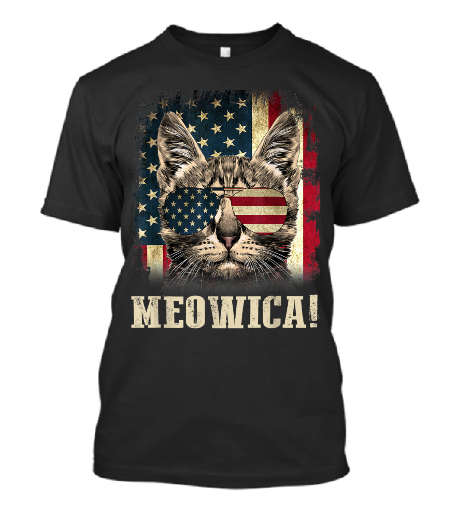 Vintage Meowica Cat With American Flag Sunglasses 4th Of July T-Shirt