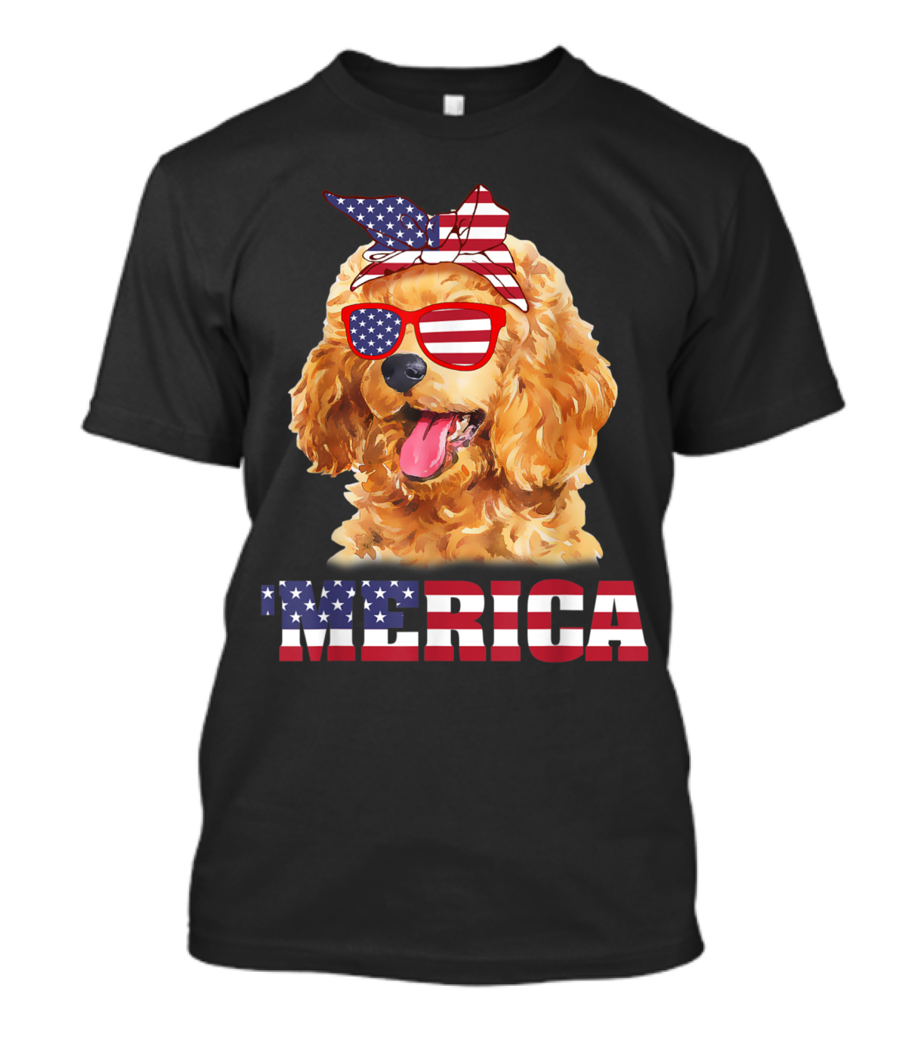 Merica Poodle With American Flag Bandana And Sunglasses T-Shirt