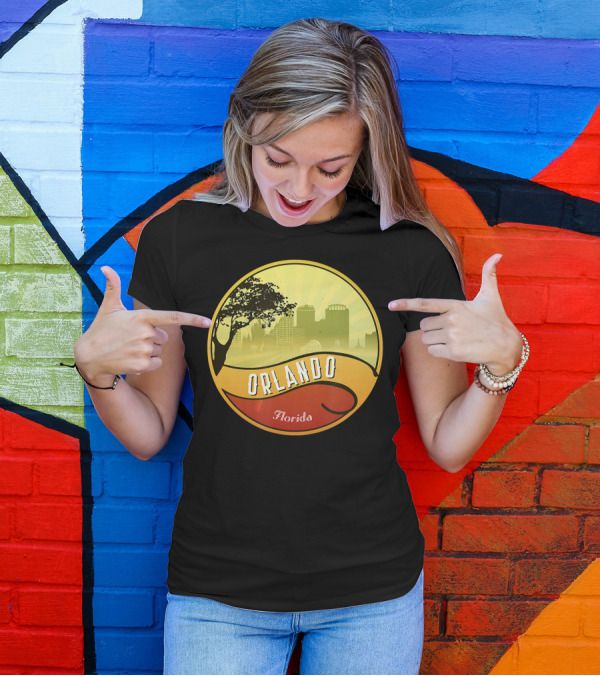 Orlando Florida City Skyline Silhouette With Tree And Modern Buildings T-Shirt