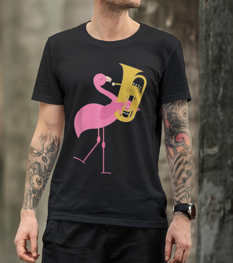 Beautiful Flamingo Playing Tuba Music Iconic Whimsical Animal T-Shirt