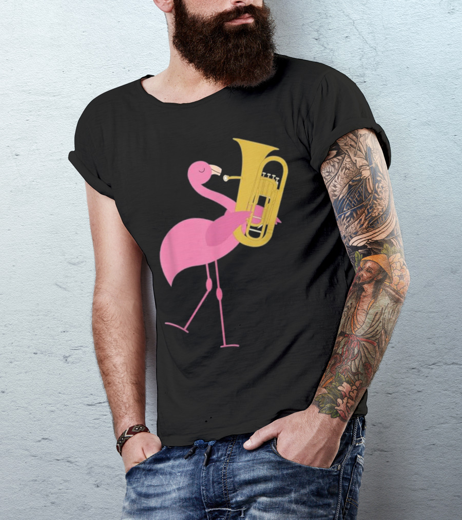 Beautiful Flamingo Playing Tuba Music Iconic Whimsical Animal T-Shirt