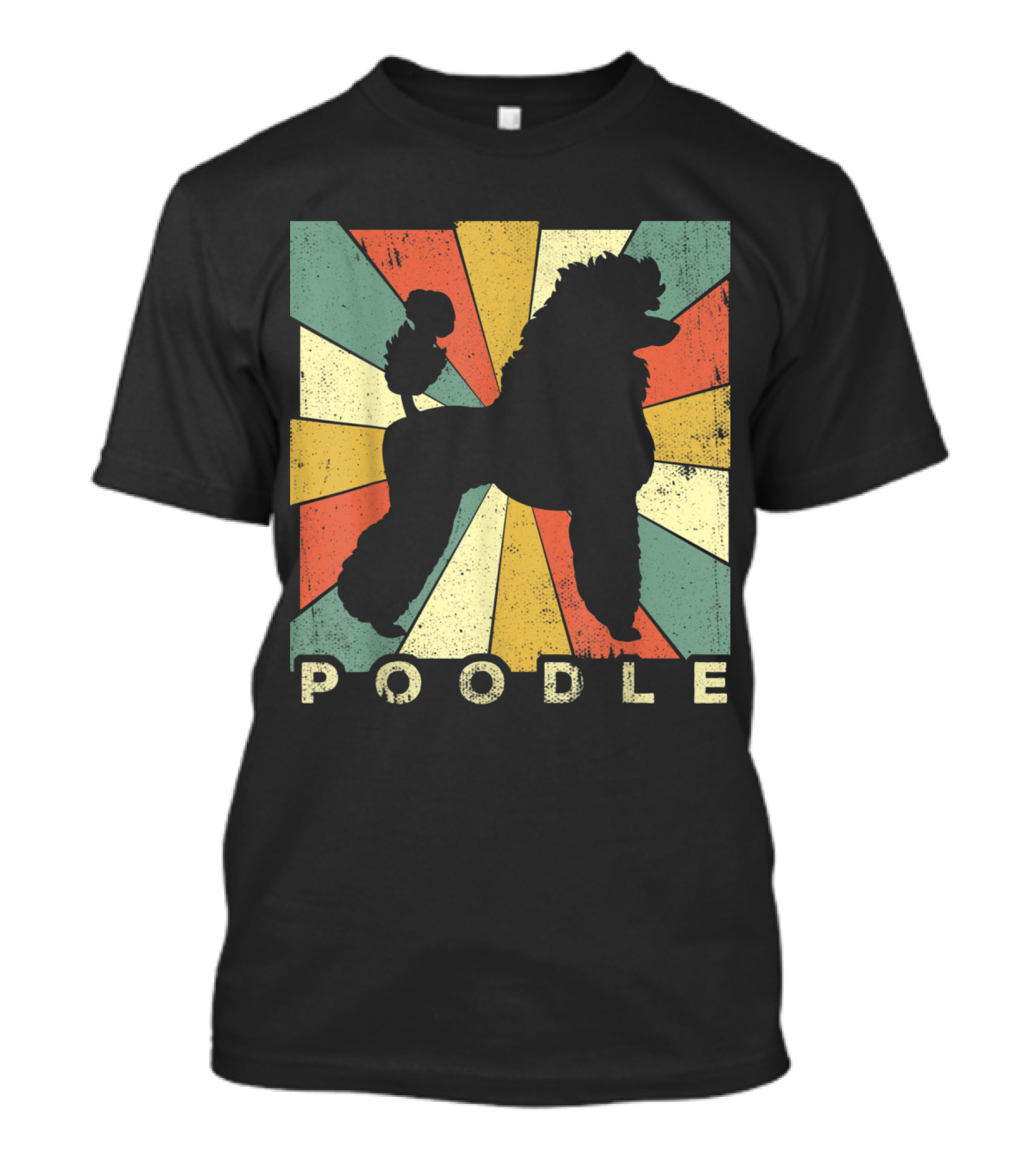 Poodle Retro 70s Vintage Rainbow Silhouette Sunburst T-Shirt