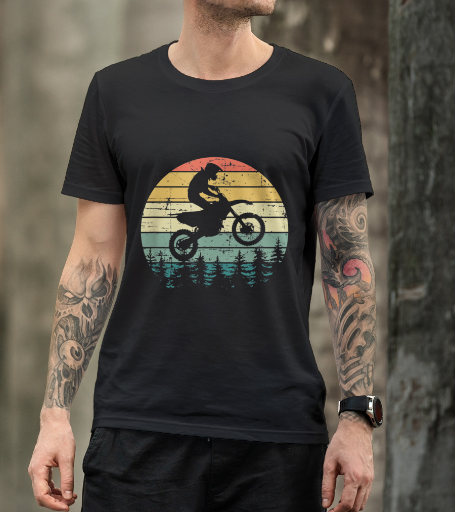 Vintage Motocross Sunset Forest Dirt Bike Adventure T-Shirt