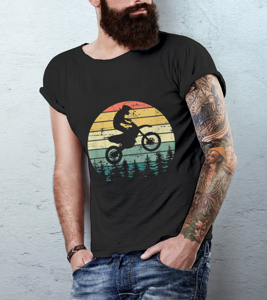 Vintage Motocross Sunset Forest Dirt Bike Adventure T-Shirt