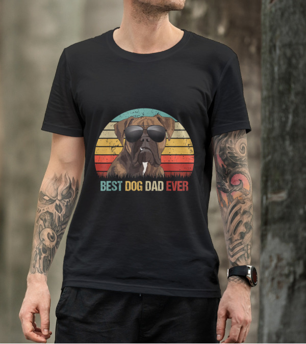 Best Dog Dad Ever Boxer Dog Retro Sunglasses T-Shirt