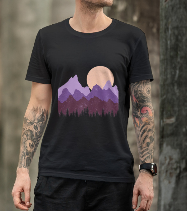Vintage Purple Mountain Forest Sunset T-Shirt