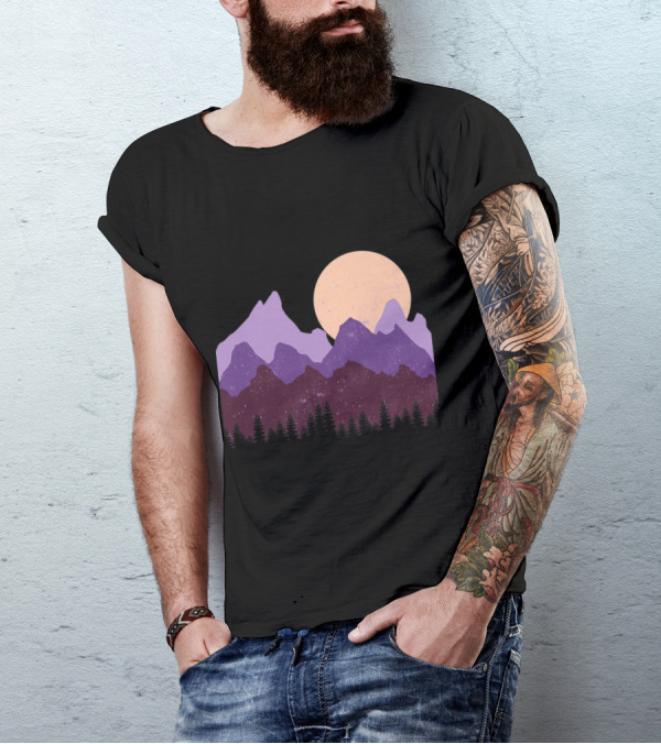 Vintage Purple Mountain Forest Sunset T-Shirt