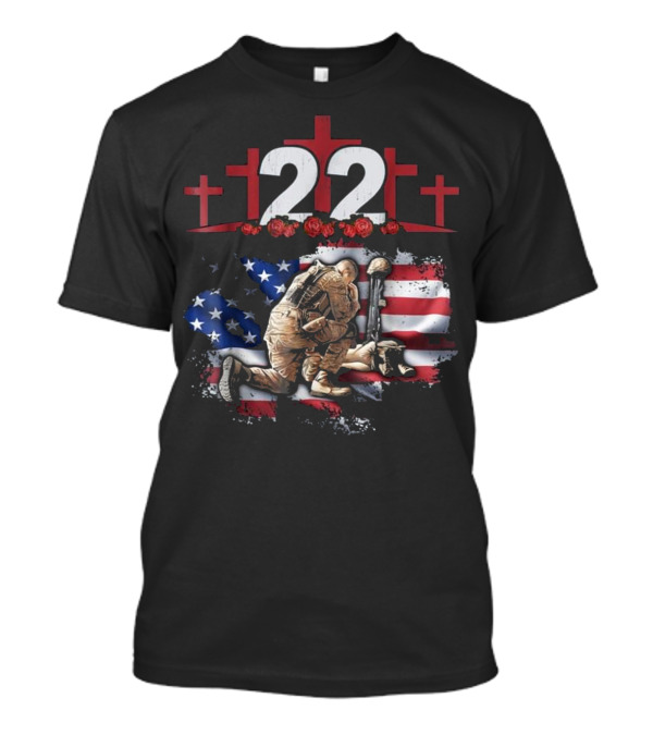 22 Each Day Soldier Veteran PTSD Awareness American Flag Crosses Roses T-Shirt