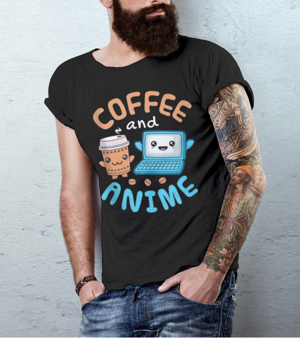 Coffee And Anime Kawaii Laptop Coffee Beans T-Shirt